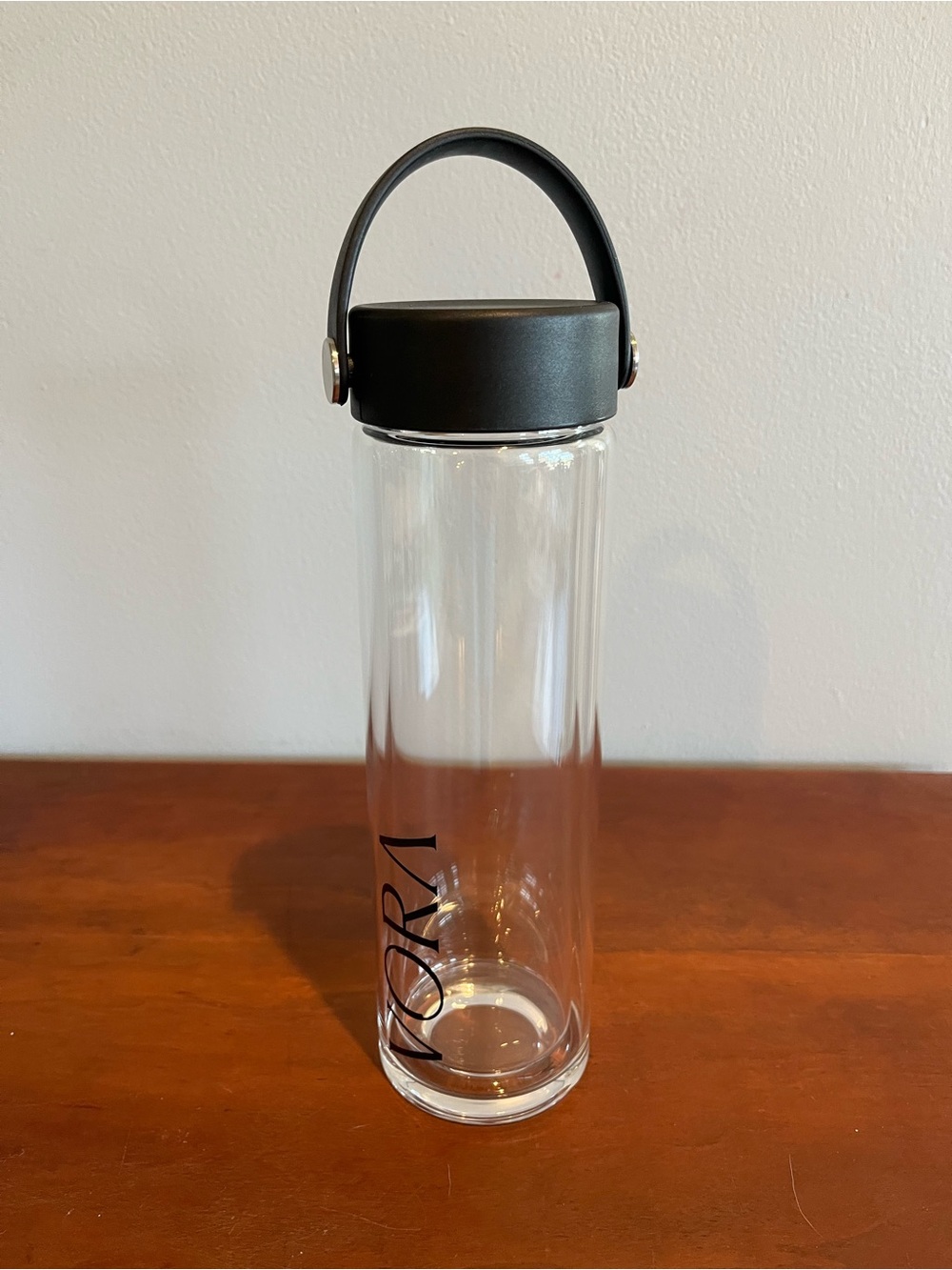 Vora Double Walled Clear Glass Water Bottle With Black Screw Top
